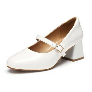 Trary Women's White Patent Mary Jane Chunky Heels Pumps Size 9M New